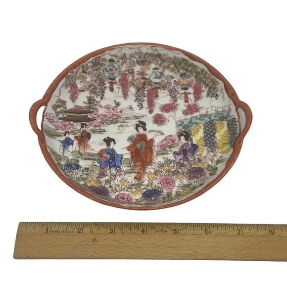 Vintage Chinoiserie Ceramic Handpainted Luncheon Hors D’Oeuvres Set of 8 Plates - Picture 11 of 12